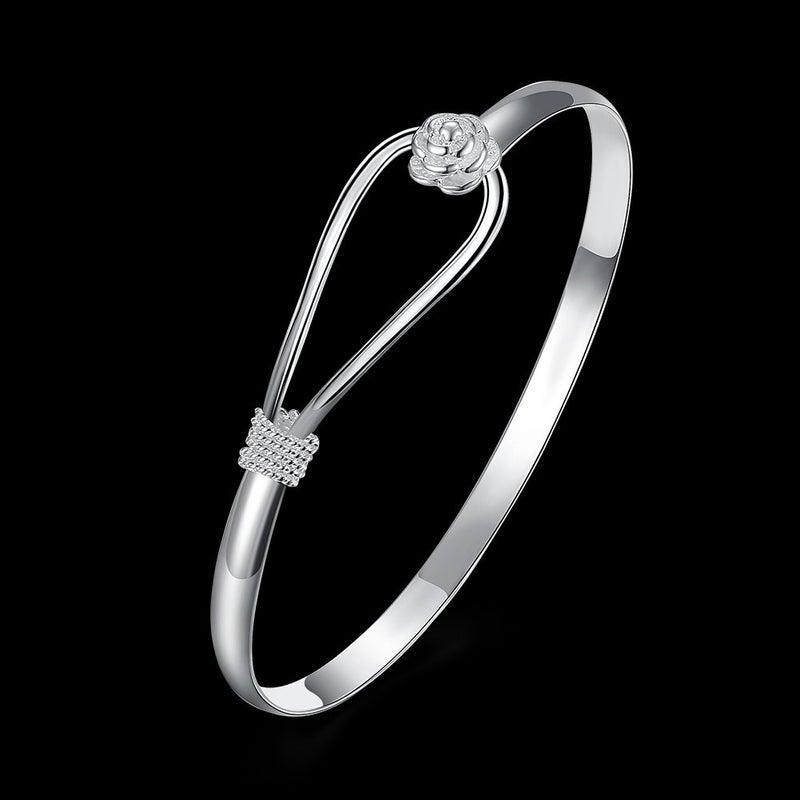 Cutesmile Fashion Jewelry 925 Sterling Silver Rose Flower Bracelet Cuff Bangle Bracelet - Image 2